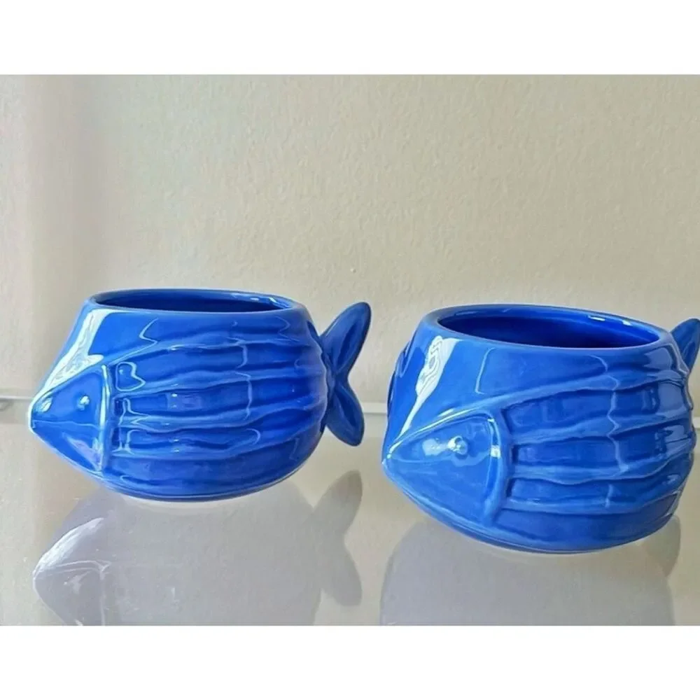 Set of 2- Blue Fish Ceramic Coffee Tea mug Novelty Target Collection 11 fl oz